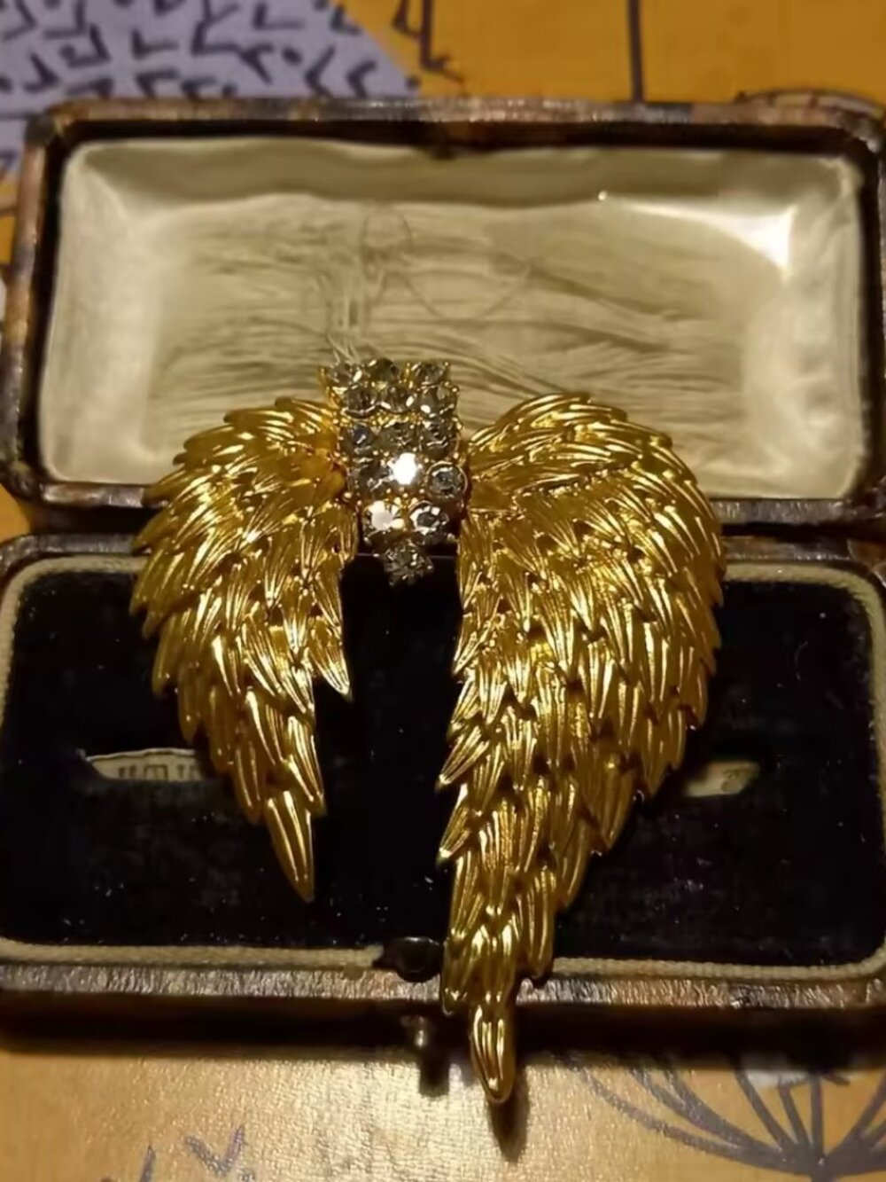 Gold Tone Angel Wings Crystal Brooch Pin Sparkly Statement Costume Jewelry NEW
